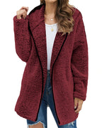 Women's Longline Teddy Fleece Coat – Open Front Jacket with Lapel Collar and Pockets