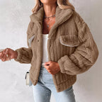 Women's Chunky Knit Jacket – Hooded Zip Up Cardigan with Front Pockets