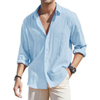 Men's Linen Blend Button Up Long Sleeve Collared Shirt