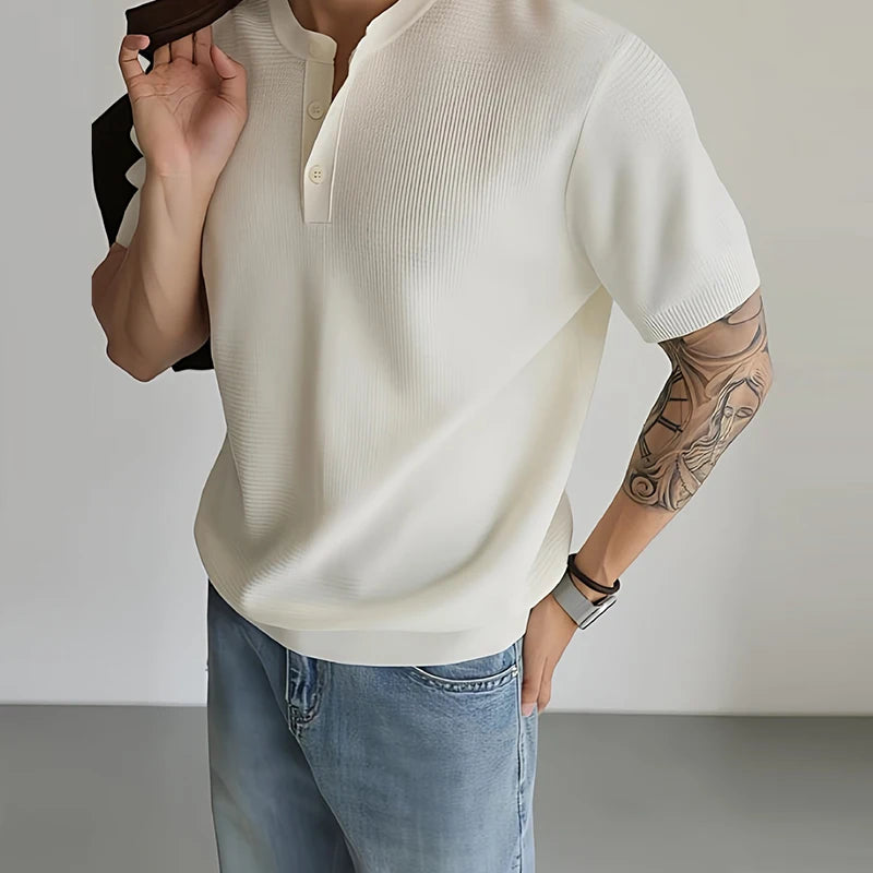Men's Collarless Button Neck Shirt