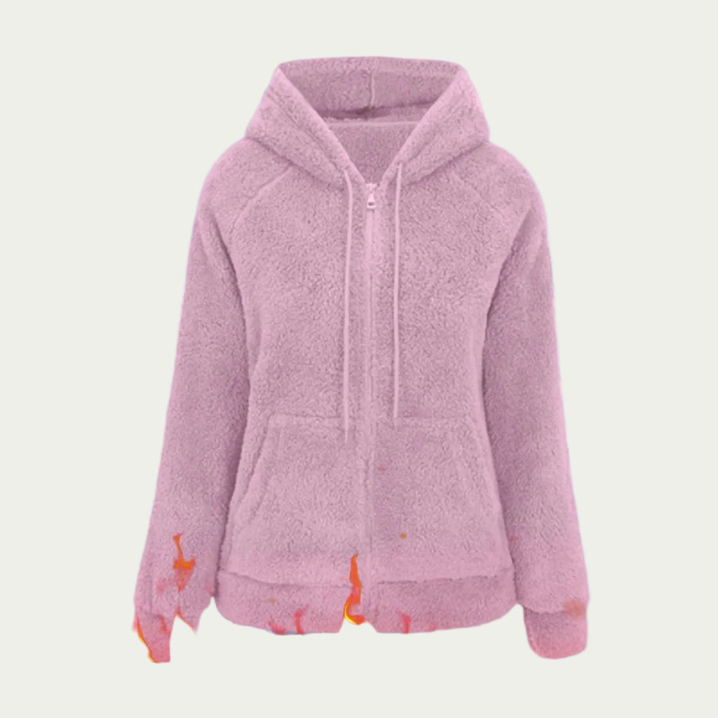 Women's Fleece Hooded Jacket – Full Zip Long Sleeve Winter Hoodie with Front Pockets