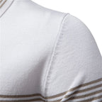 Men's Stripe Trim Polo Shirt with Short Sleeves and Zip Neck