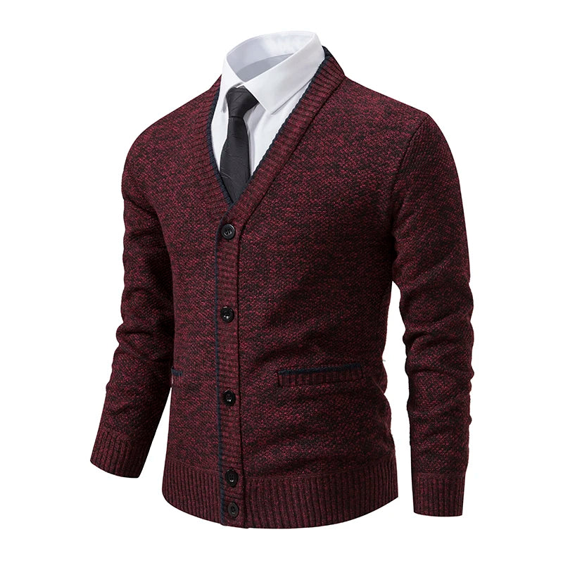 Men's Knitted Cardigan with Button Front Shawl Collar