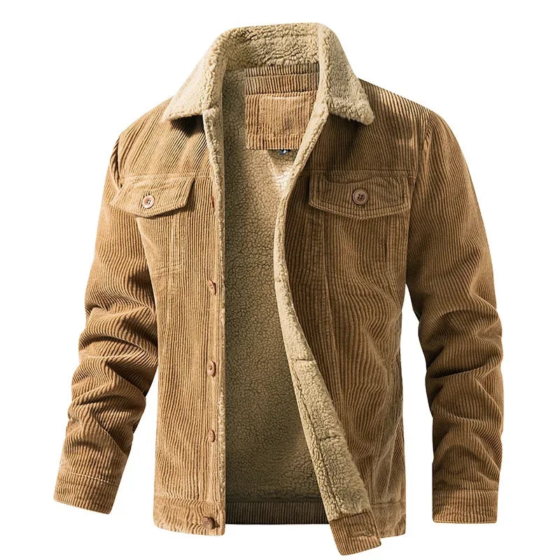 Men's Corduroy Jacket with Sherpa Lining – Long Sleeve Button Front Coat