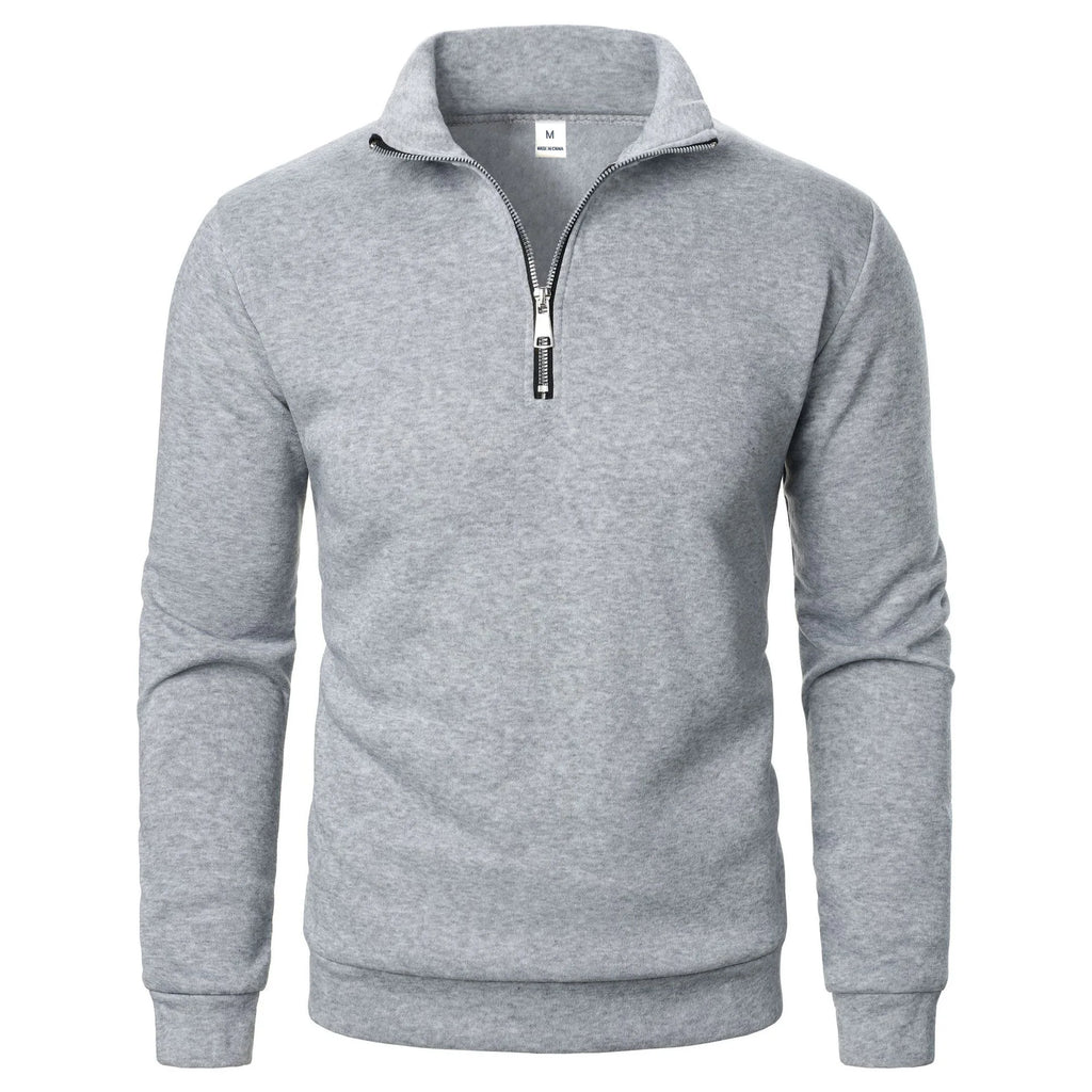 Men's Quarter Zip Jumper with Stand Collar Ribbed Cuffs