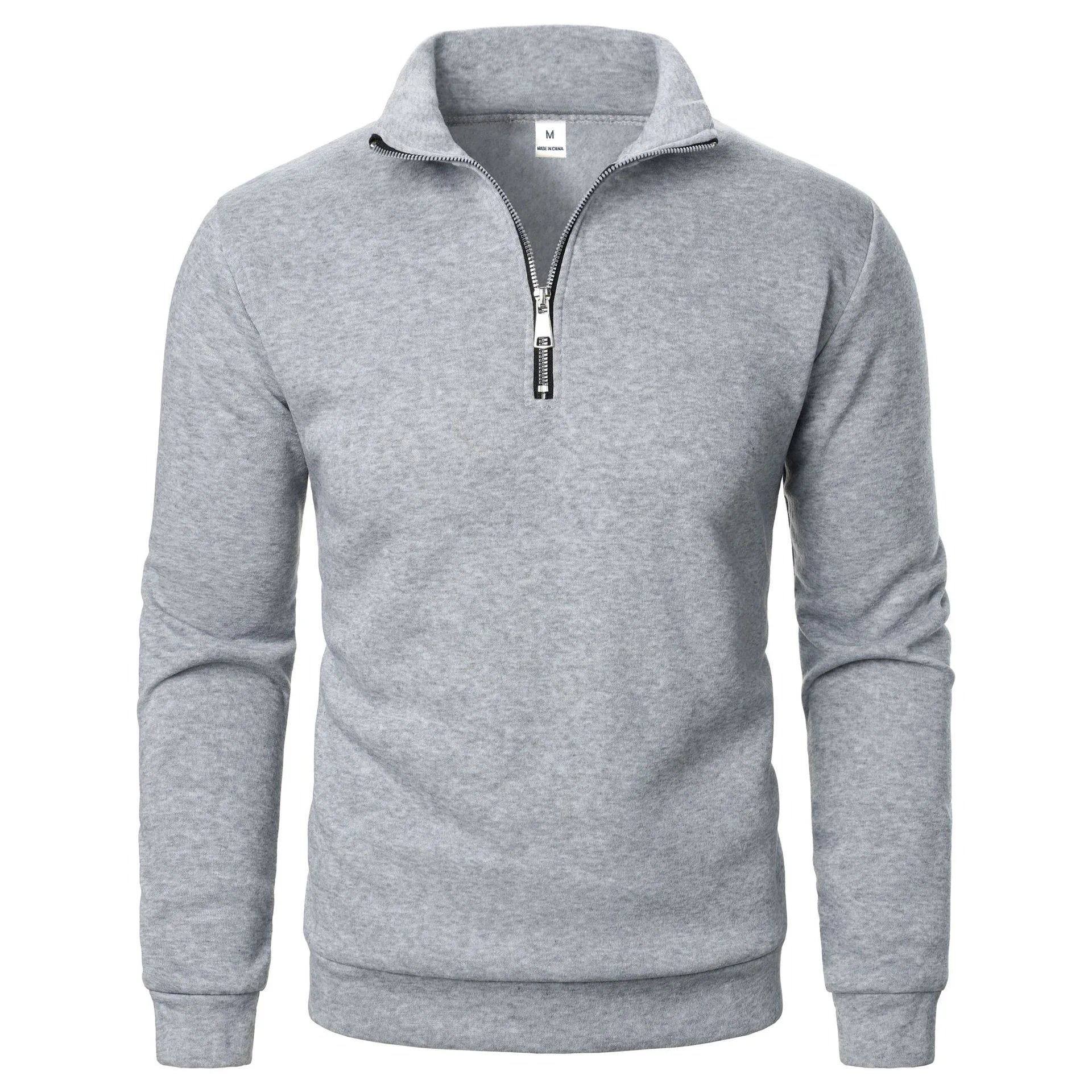 Men's Quarter Zip Jumper with Stand Collar Ribbed Cuffs