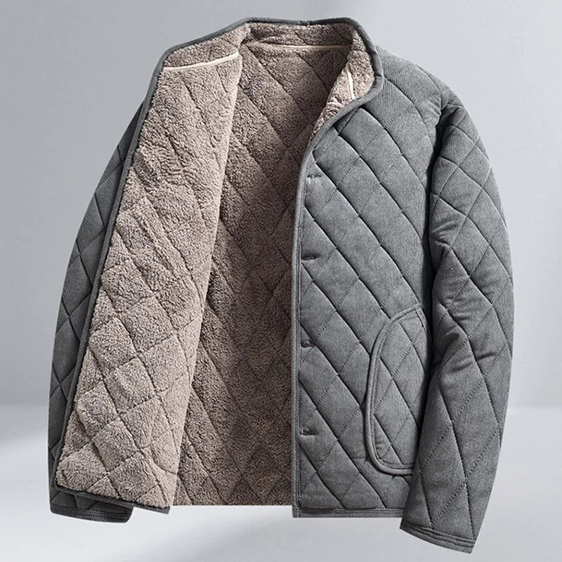 Men's Quilted Jacket – Long Sleeve Zip Front with Stand Collar and Pockets