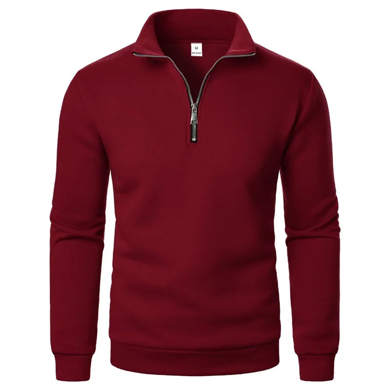 Men's Zip Neck Jumper with Ribbed Cuffs