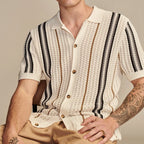 Button Through Vertical Stripe Knit Shirt