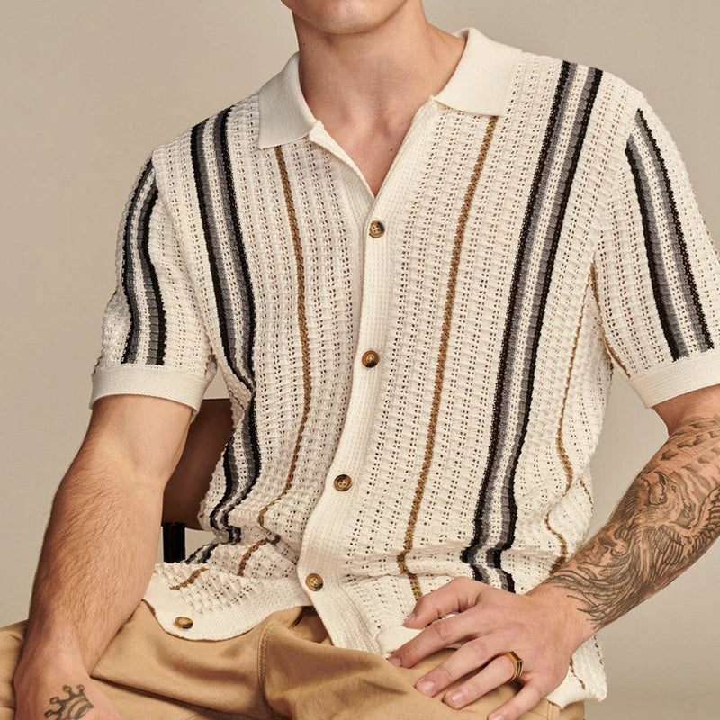 Button Through Vertical Stripe Knit Shirt