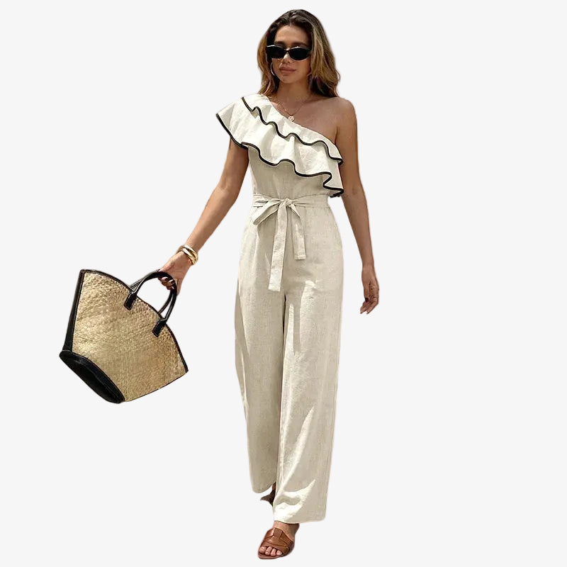 One Shoulder Ruffle Belted Jumpsuit Main image