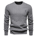 Men's Cable Pattern Sweater Ribbed Hem Crewneck Pullover