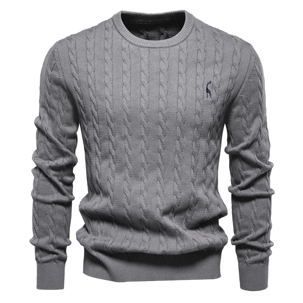 Men's Cable Pattern Sweater Ribbed Hem Crewneck Pullover