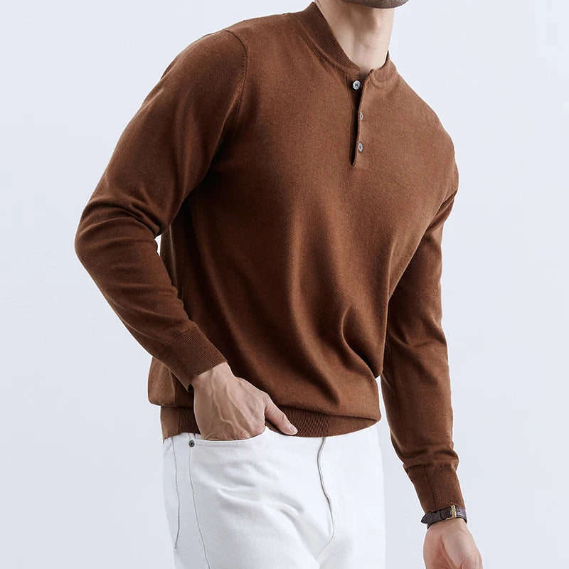 Men's Classic Henley Neck Pullover Sweater