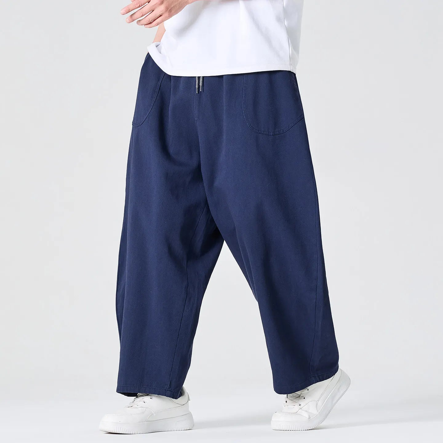 Men's Wide Leg Drawstring Cotton Pants