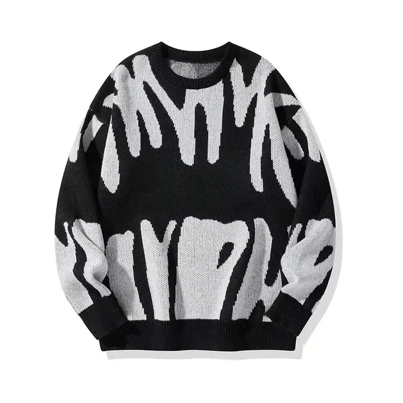 Men's Abstract Pattern Knit Jumper with Crew Neck