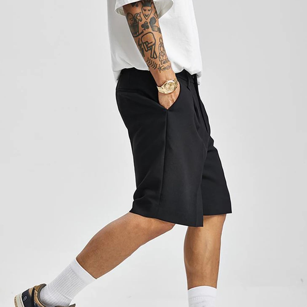 Men's Pleated Tailored Knee Length Shorts With Side Pockets