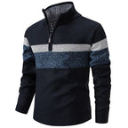 Men's Knitted Striped Quarter-Zip Jumper – Long Sleeve High Neck Pullover Sweater