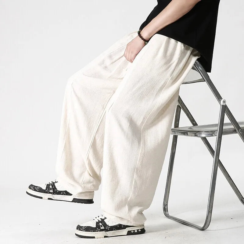 Men's Wide Leg Pull On Drawstring Full Length Pants
