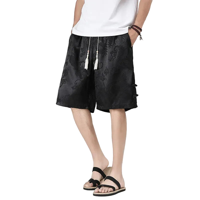Men's Drawstring Dragon Print Bermuda Shorts