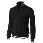 Men's Cable Knit Quarter Zip Jumper with Striped Trim