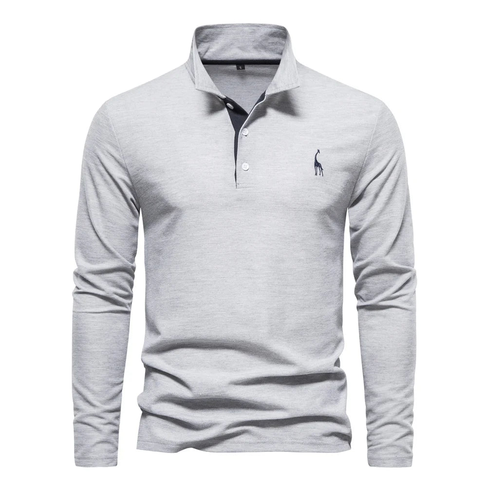 Men's Classic Collared Long Sleeve Polo Shirt with Embroidered Detail