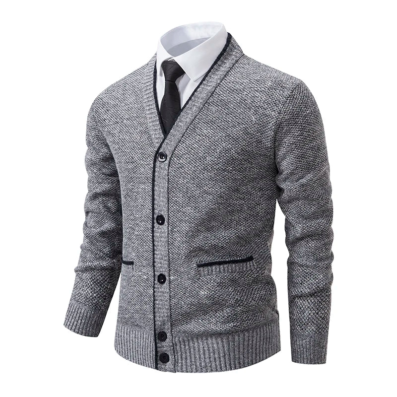 Men's Knitted Cardigan with Button Front Shawl Collar