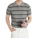 Men's Stripe Pattern Collared Polo Shirt