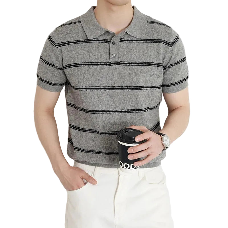 Men's Stripe Pattern Collared Polo Shirt