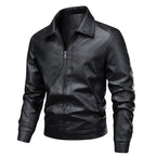 Men's Leather Look Jacket – Full Zip Front, Long Sleeves and Pointed Collar