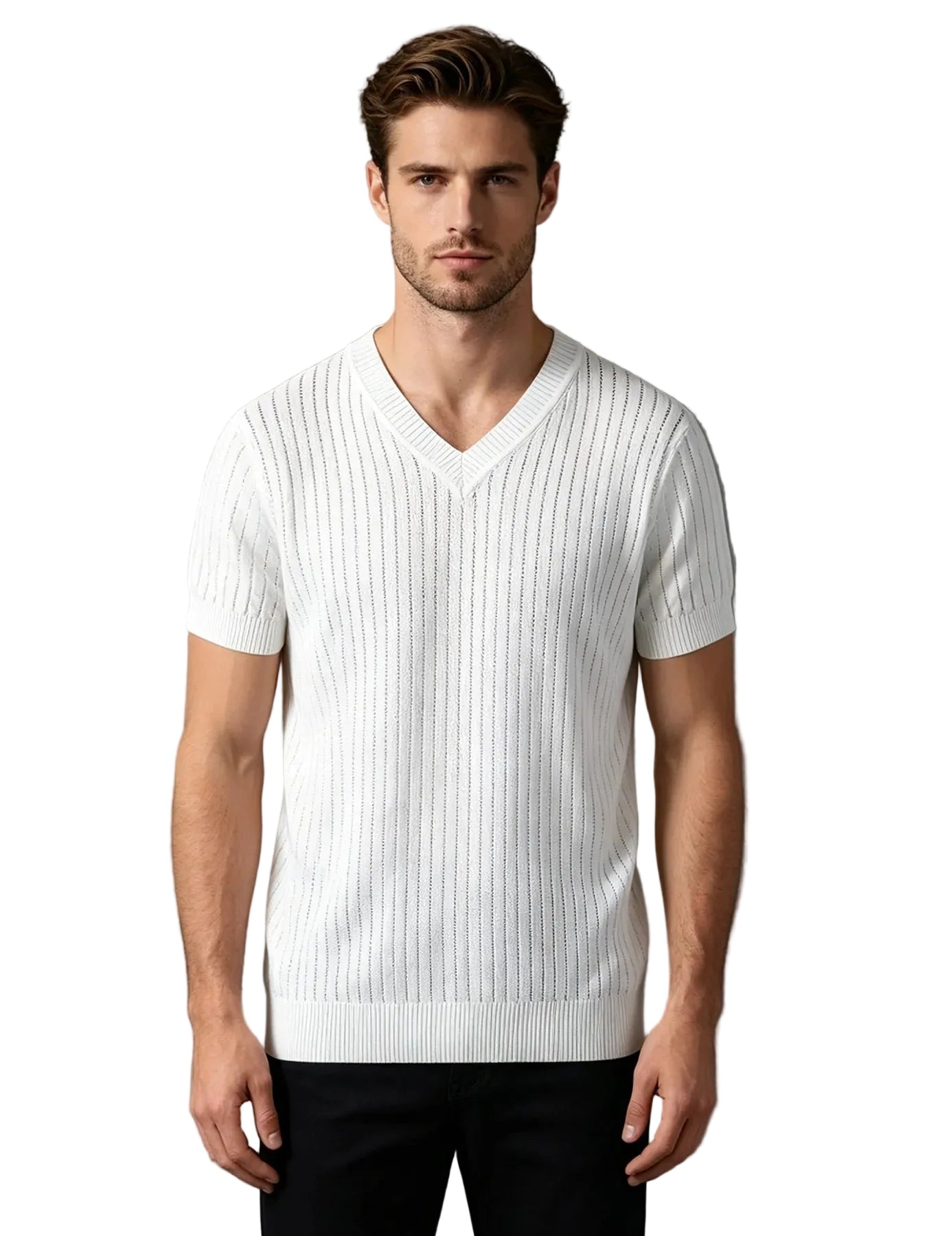 Men's Stripe Detail V Neck Tee