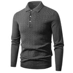 Men's Cable Knit Button Neck Collared Jumper