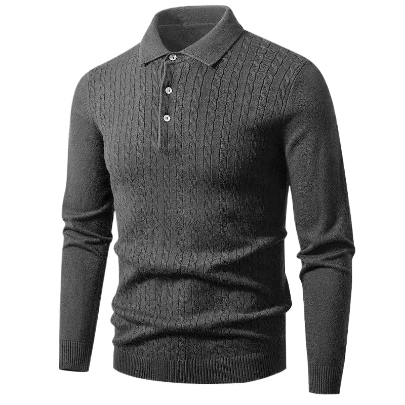 Men's Cable Knit Button Neck Collared Jumper