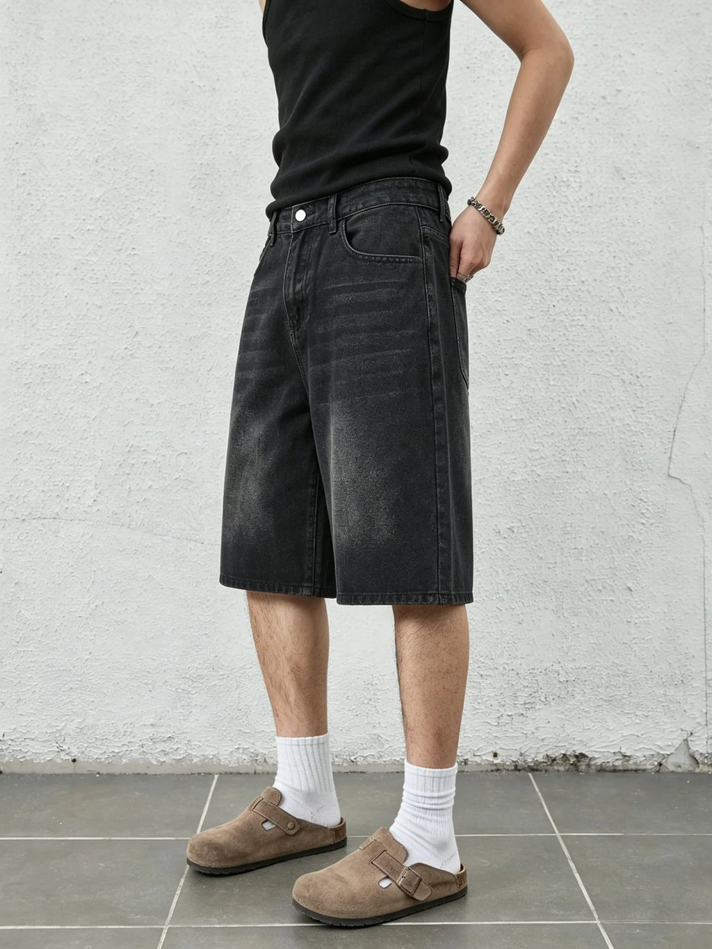 Men's Baggy Denim Jorts with Straight Leg Fit