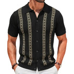Button Front Patterned Polo Knit Top