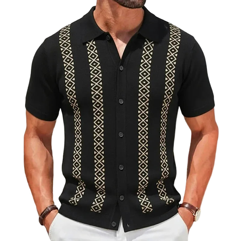 Button Front Patterned Polo Knit Top Main image