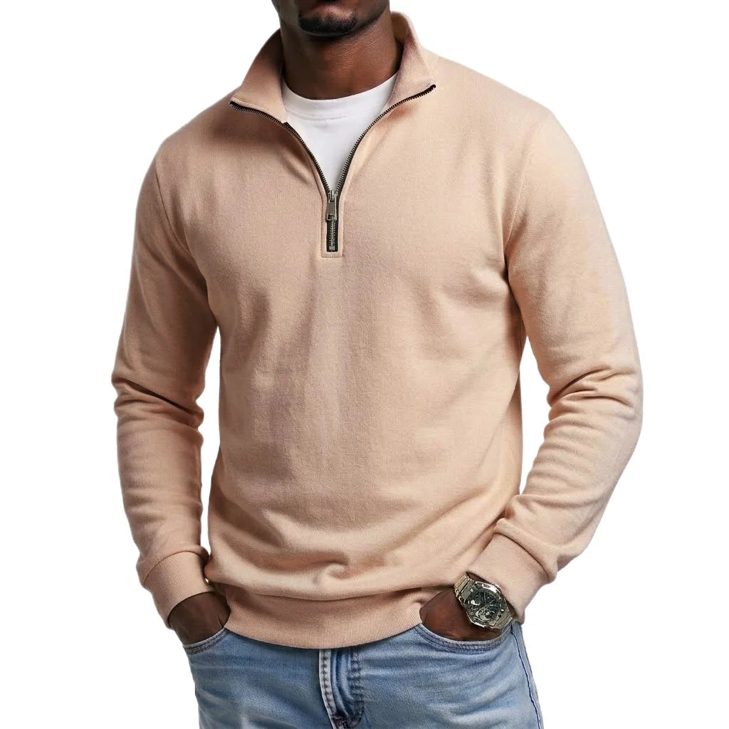 Men's Quarter Zip Stand Collar Knit Jumper