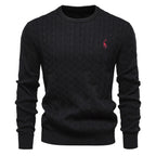 Men's Cable Pattern Sweater Ribbed Hem Crewneck Pullover