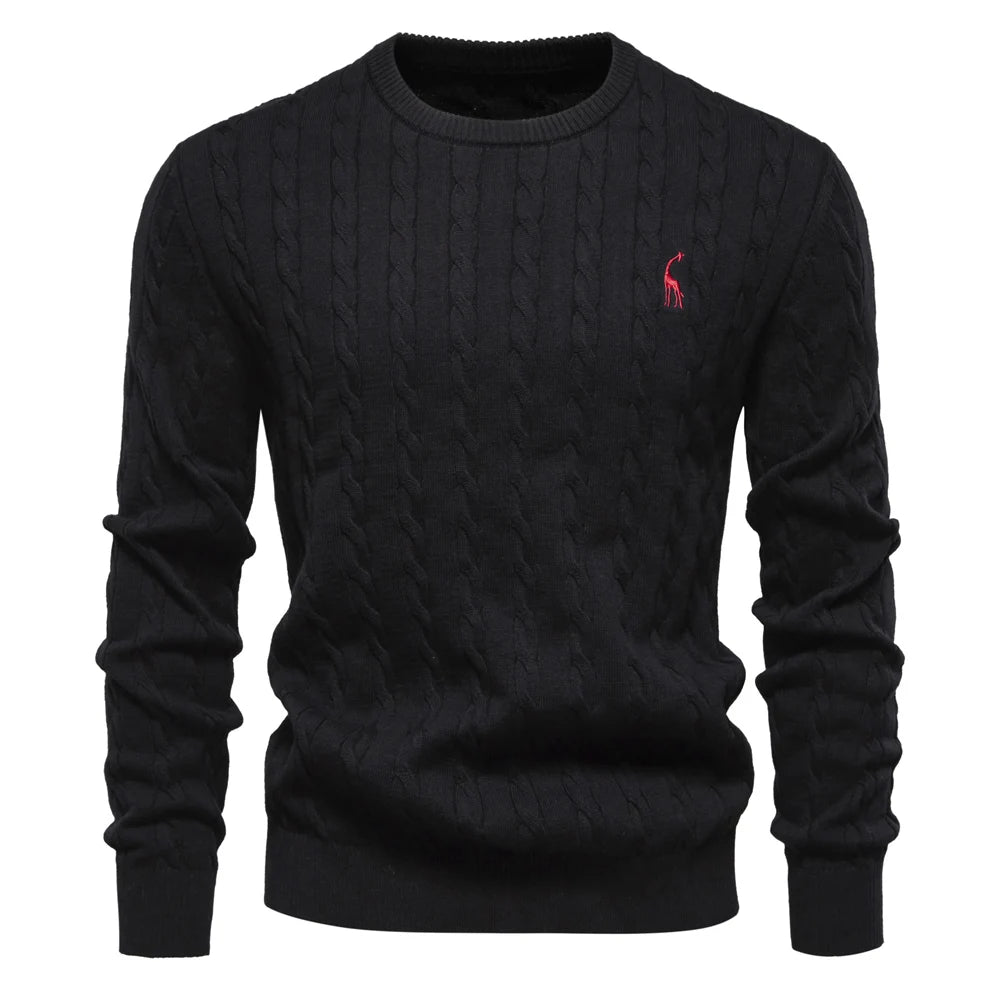 Men's Cable Pattern Sweater Ribbed Hem Crewneck Pullover