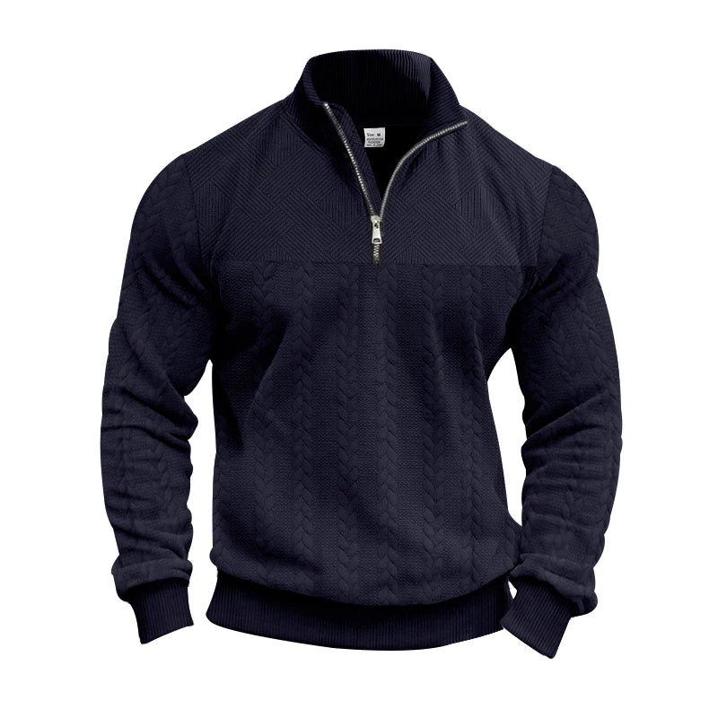 Men's Quarter-Zip Knitted Sweater – Long Sleeve Stand Collar Pullover Jumper