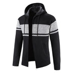 Men's Knitted Hooded Jacket – Full Zip Long Sleeve Striped Jumper