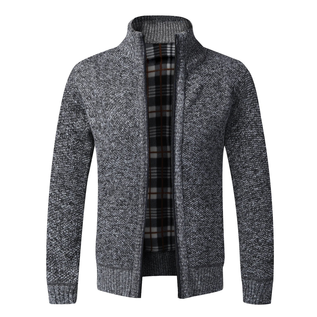 Men's Stand Neck Sweater Zip Front Jacket With Pockets