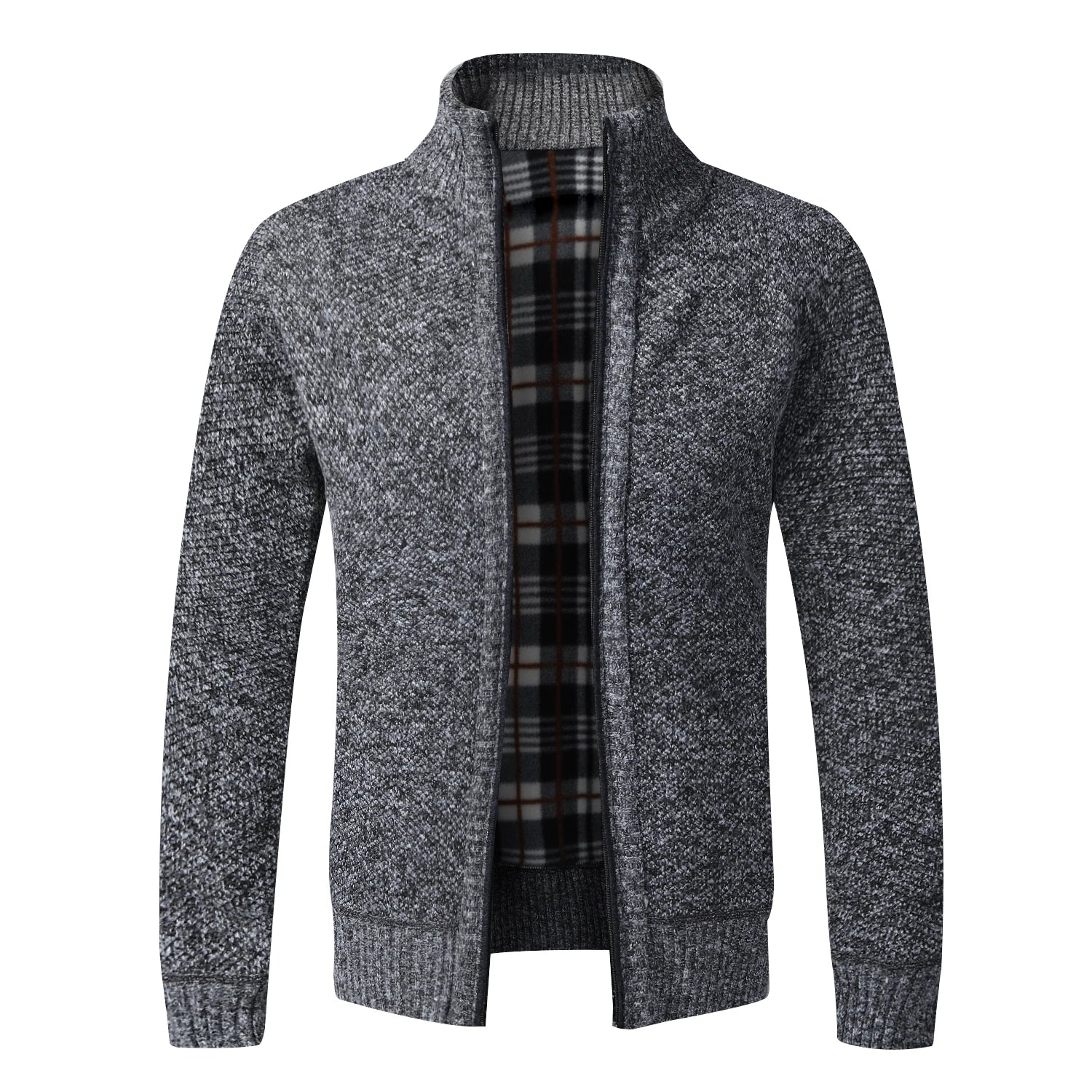 Men's Stand Neck Sweater Zip Front Jacket With Pockets