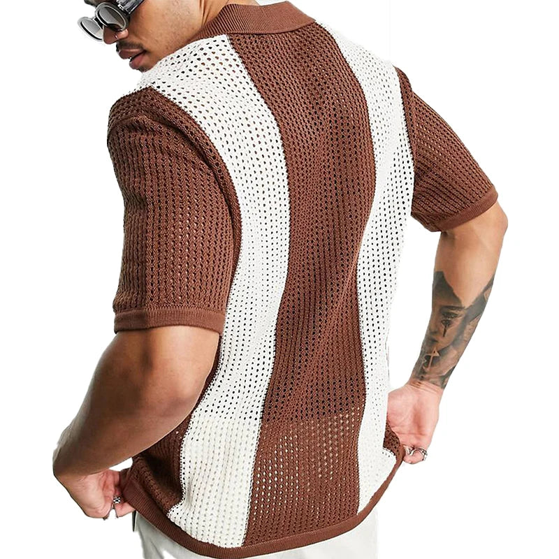 Men's Open Weave Knit Polo Shirt