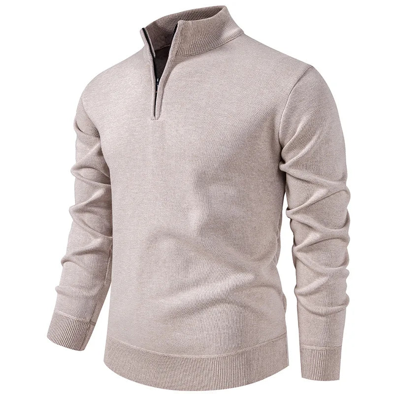 Men's Neck Zip Jumper with Stand Collar Ribbed Cuffs