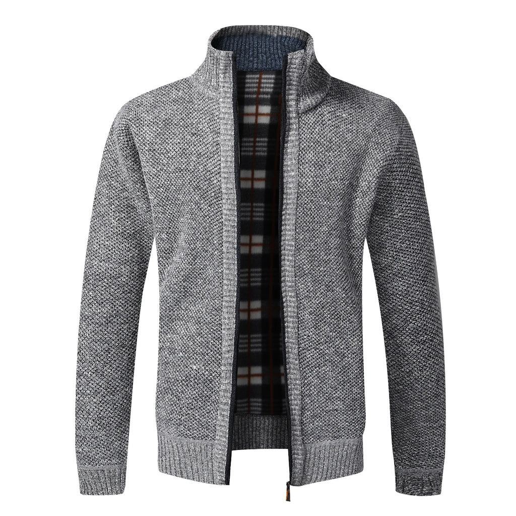 Men's Stand Neck Sweater Zip Front Jacket With Pockets