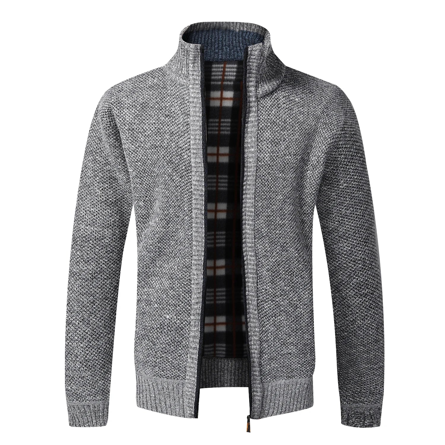 Men's Stand Neck Sweater Zip Front Jacket With Pockets