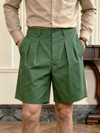 Men's Pleated Knee Length Shorts With Button Zip Closure