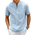 Band Collar Button Front Short Sleeve Shirt