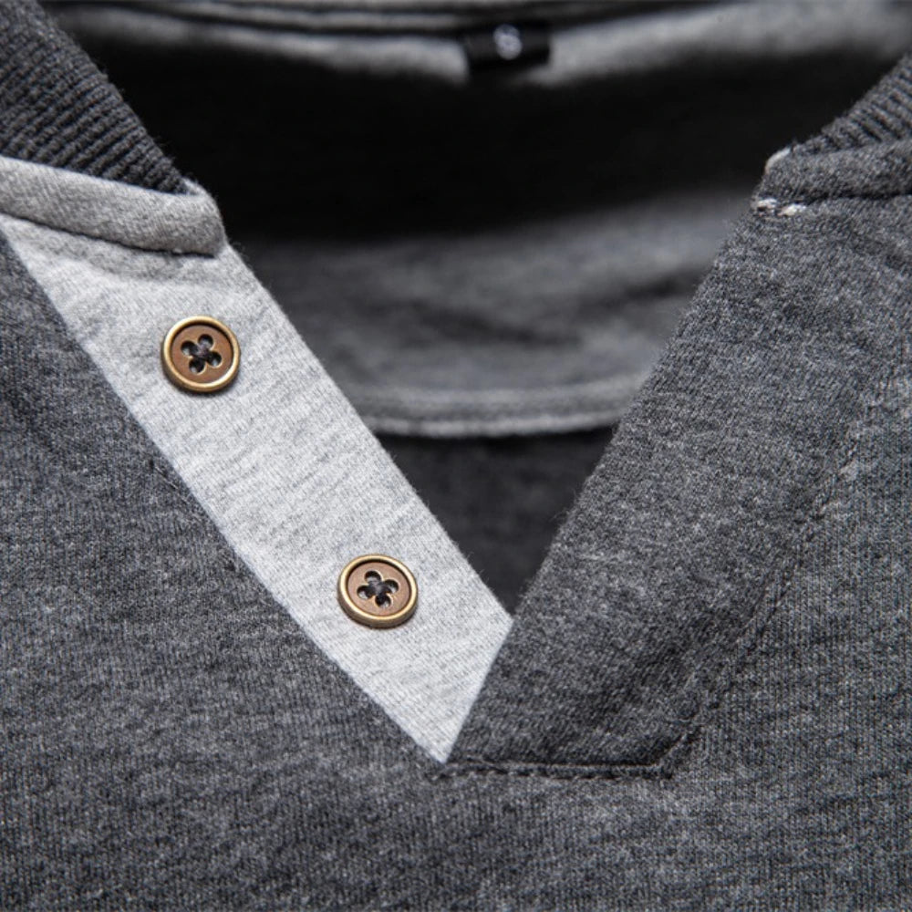 Men's Classic Long Sleeve V Neck Pullover Shirt with Buttons